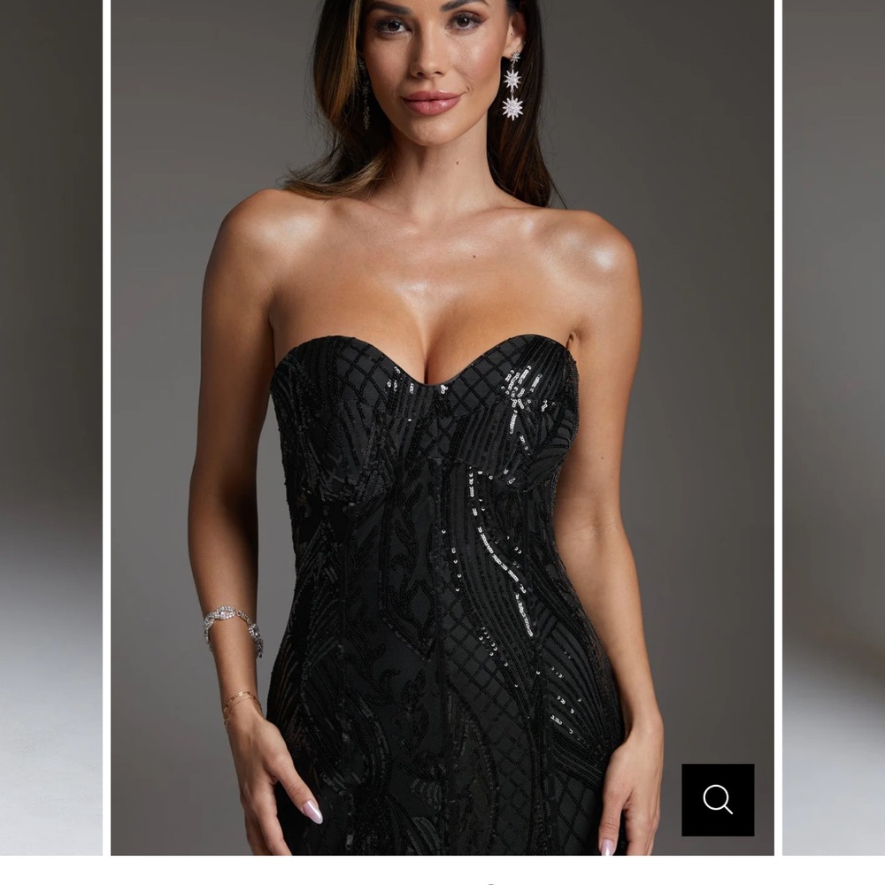 bebe Black Strapless Feathered Gown - Picture 3 of 12